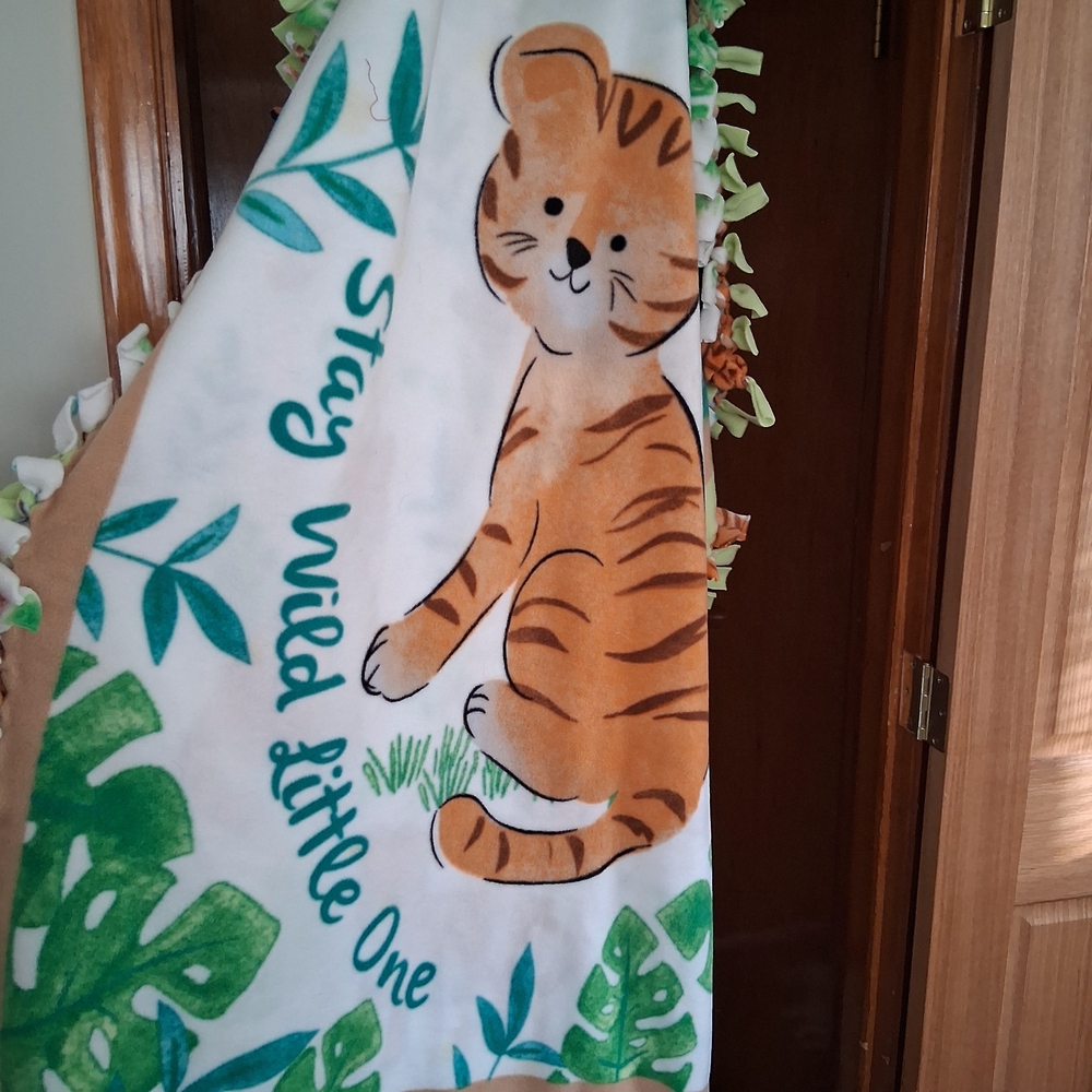 Handmade With Love Tiger Baby Blanket with Green Accents